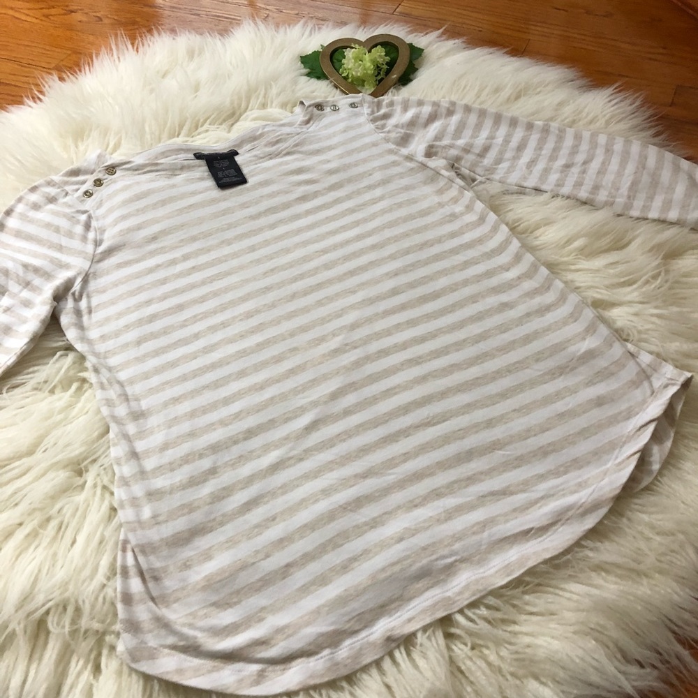 CHELSEA & THEODORE Size L BeigeWhite Striped Top